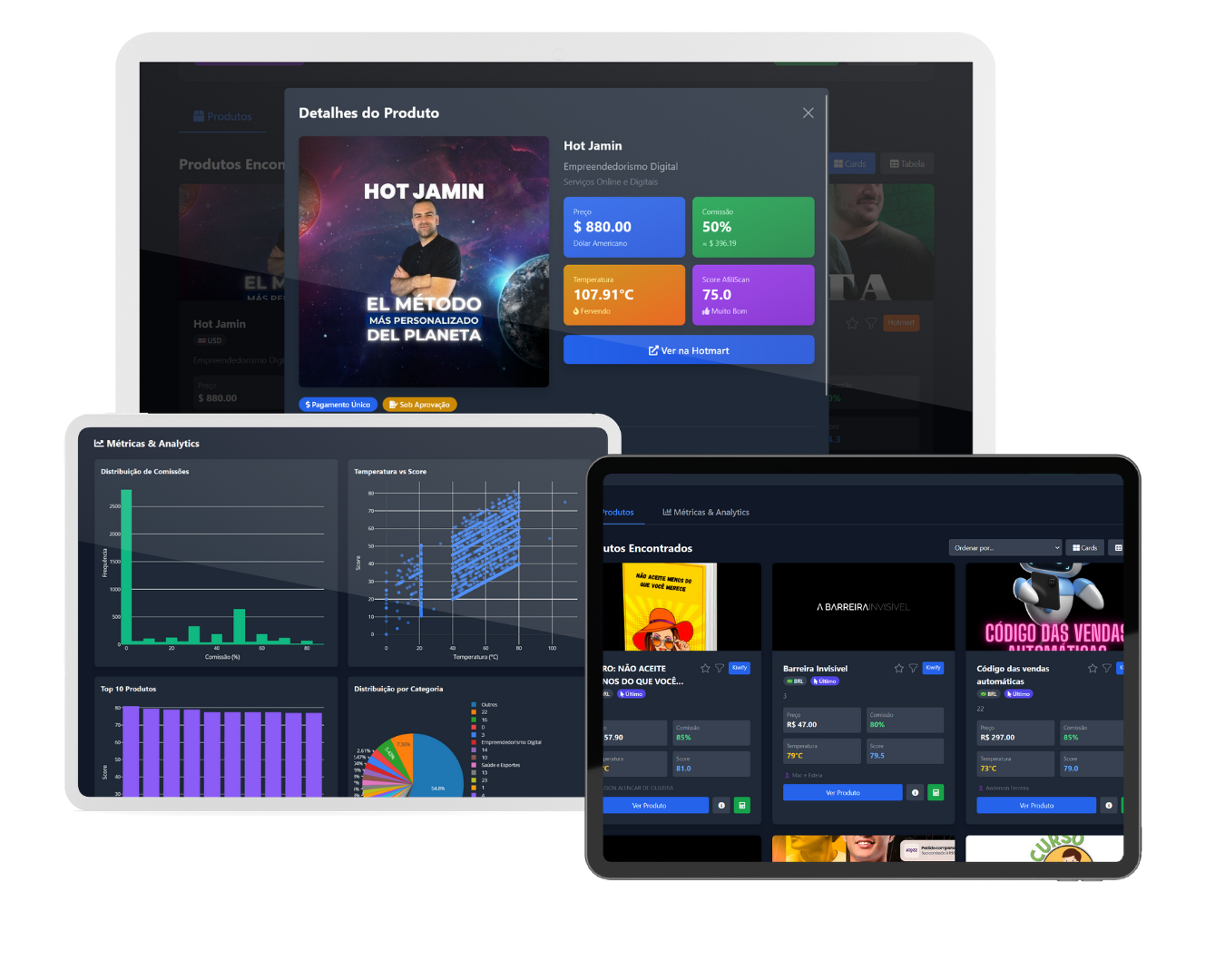 Mockup do painel AfiliScan